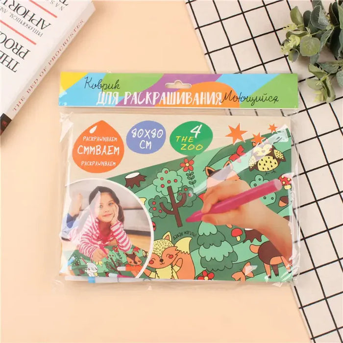 Washable Kids Coloring Mat – 80x80 CM | Reusable Fun with Sketch Colors 🎨✨