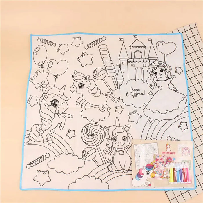 Washable Kids Coloring Mat – 80x80 CM | Reusable Fun with Sketch Colors 🎨✨