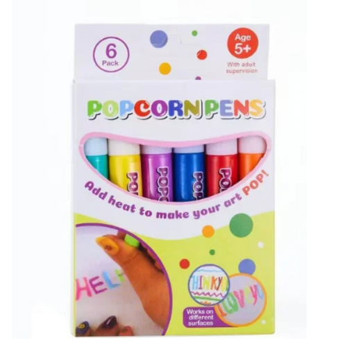 Popcorn Drawing Pen Magic Puffy 3D DIY Colorful Art Markers – Set of 6 for Kids 🎨🍿