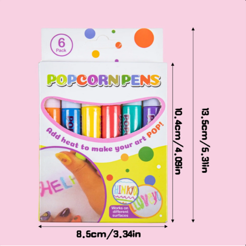 Popcorn Drawing Pen Magic Puffy 3D DIY Colorful Art Markers – Set of 6 for Kids 🎨🍿