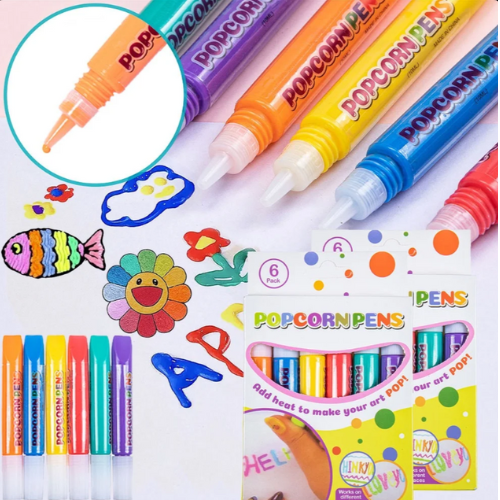 Popcorn Drawing Pen Magic Puffy 3D DIY Colorful Art Markers – Set of 6 for Kids 🎨🍿