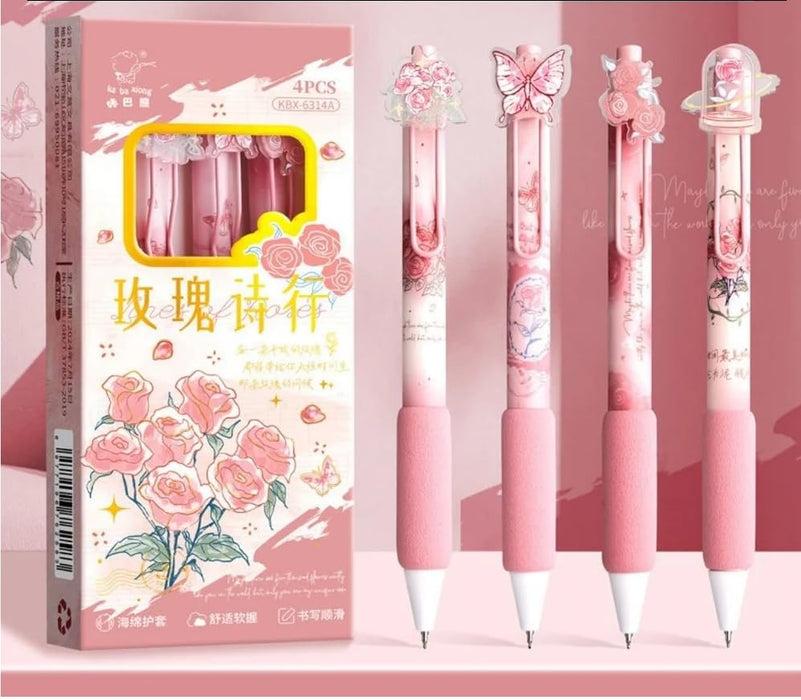 Rose Theme Gel Pen Set Pack of 4