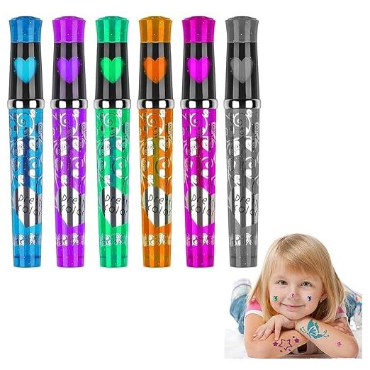 Glitter Tattoo Pens – 6-Color Washable Set for Kids
