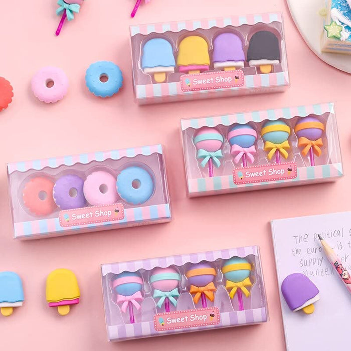 Cute Donut  Ice Cream Erasers | Set of 4