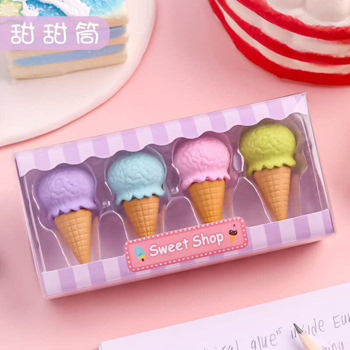 Cute Donut  Ice Cream Erasers | Set of 4