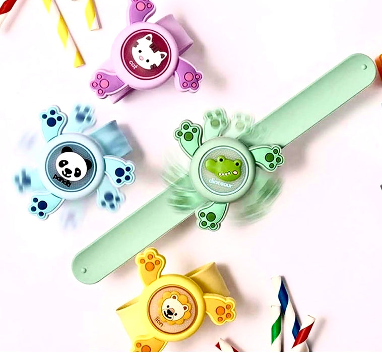 Wrist Band for Kids with Spinner Top LED Light Cute Cartoon Bracelet Slap Band for Boys & Girls Birthday Party Return Gift Kids Band - 1 Pc, Random Colors