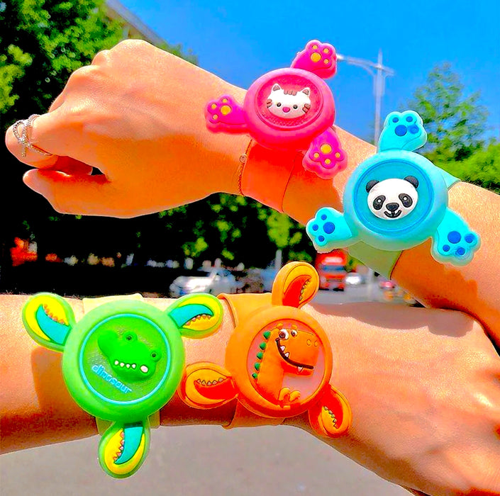 Wrist Band for Kids with Spinner Top LED Light Cute Cartoon Bracelet Slap Band for Boys & Girls Birthday Party Return Gift Kids Band - 1 Pc, Random Colors