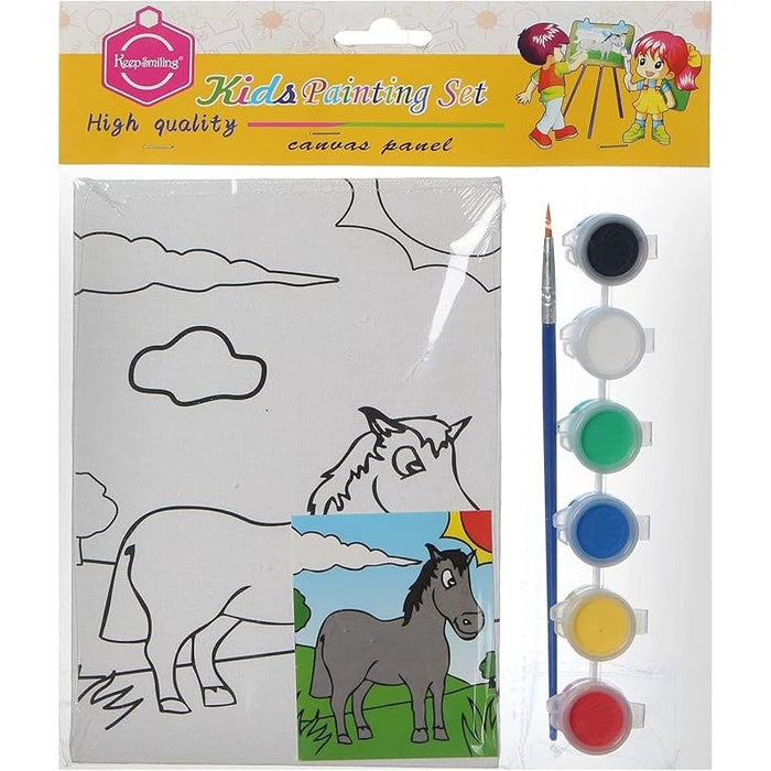 Mini Pre-Drawn Canvas Panel with Poster Colors & Brush