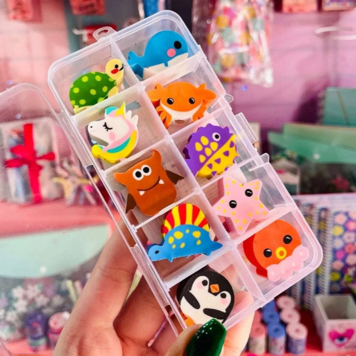 🦁Animals Themed Erasers and Pencil Topper Set in a Box