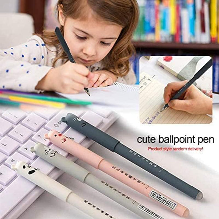 Cartoon Animal Erasable Gel Pens – Set of 3 🐱🐷🐻🐼