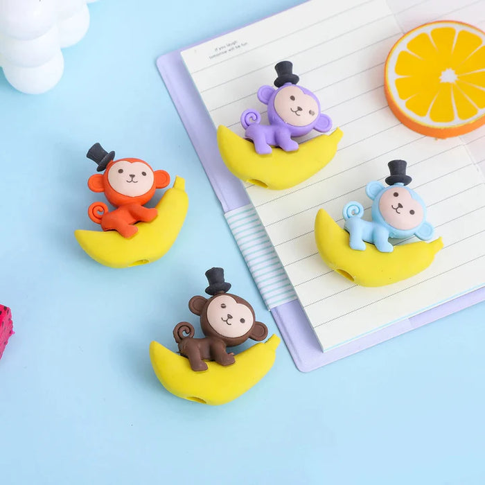 Monkey on Banana Eraser Pencil Topper - Pack of 4 🍌🐒