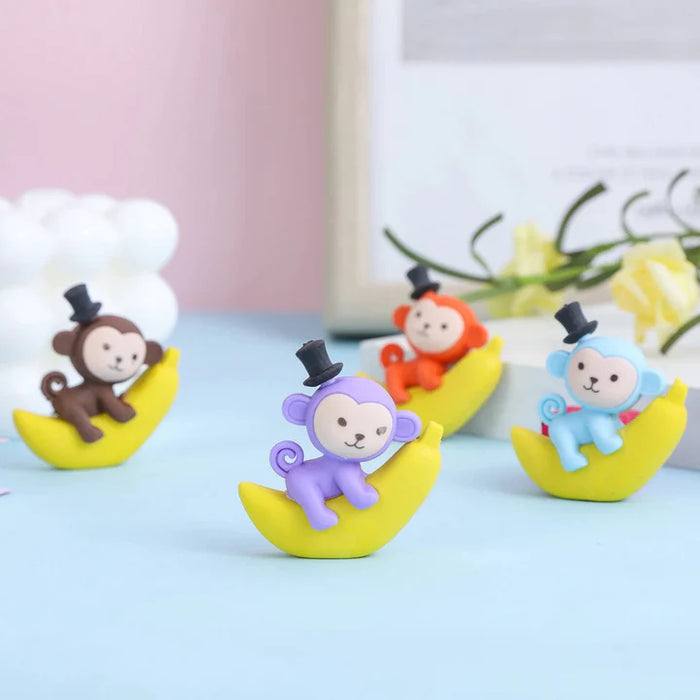 Monkey on Banana Eraser Pencil Topper - Pack of 4 🍌🐒