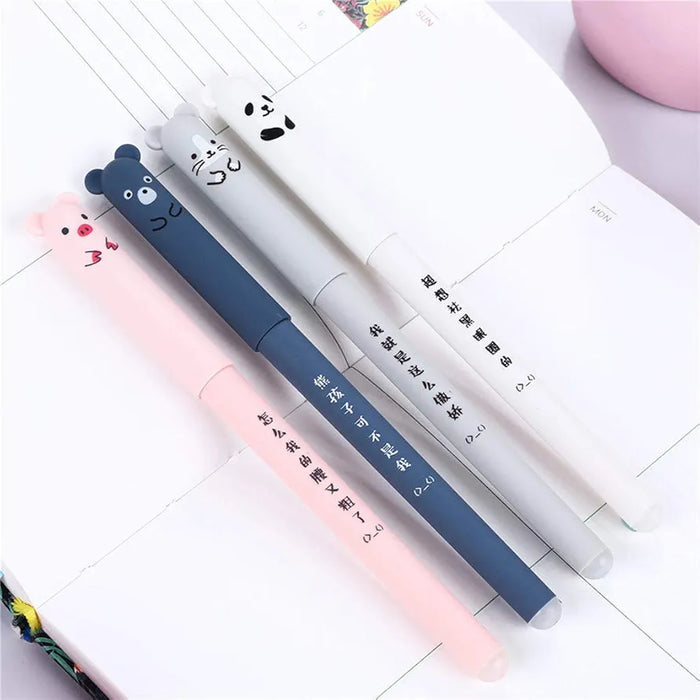 Cartoon Animal Erasable Gel Pens – Set of 3 🐱🐷🐻🐼