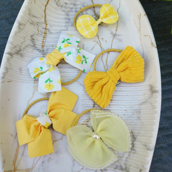Fabric Flower Hair Rubber Band(Set of 5)🌼✨🌼