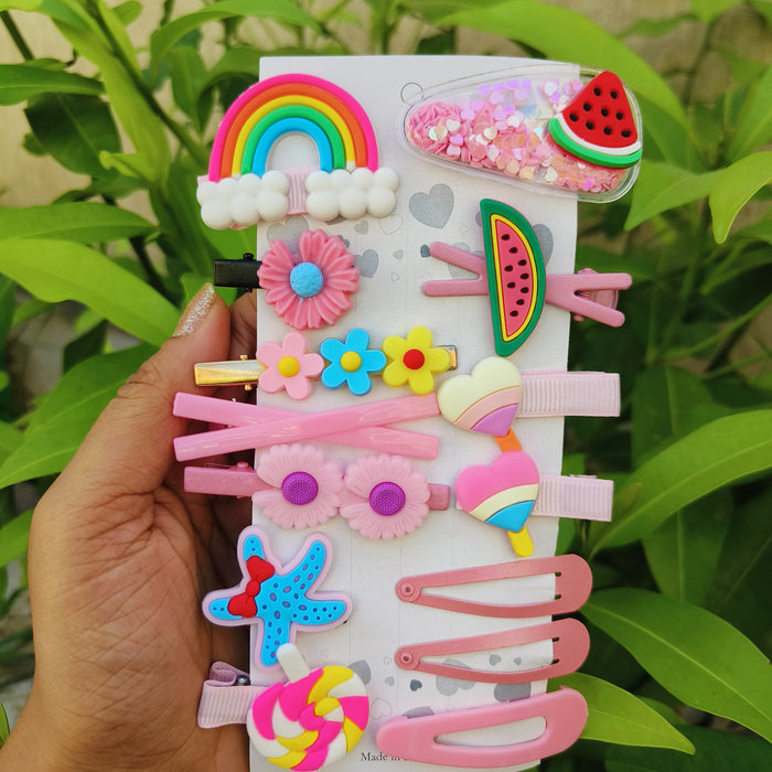 Cute Korean Hair Clips Set for Girls (Pack of 14)