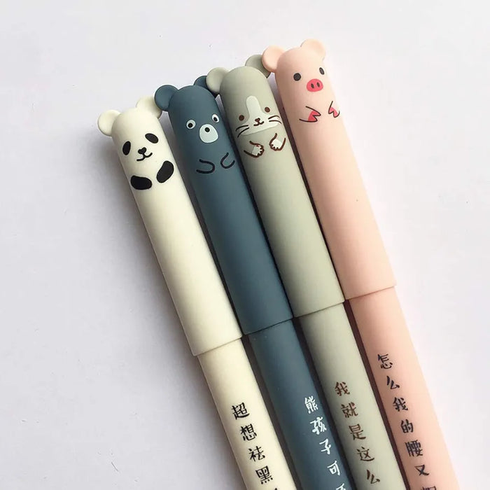 Cartoon Animal Erasable Gel Pens – Set of 3 🐱🐷🐻🐼