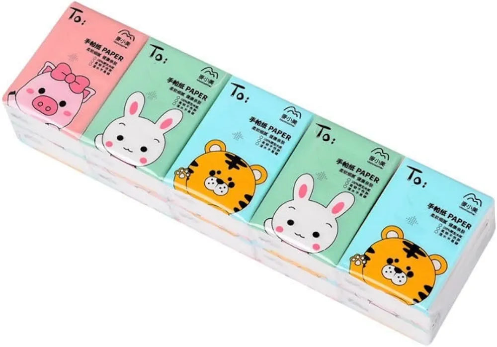 Pocket Tissue Papers (3 Ply, 8 Pulls Per Pack) | Pack of 10 | 100% Skin-safe
