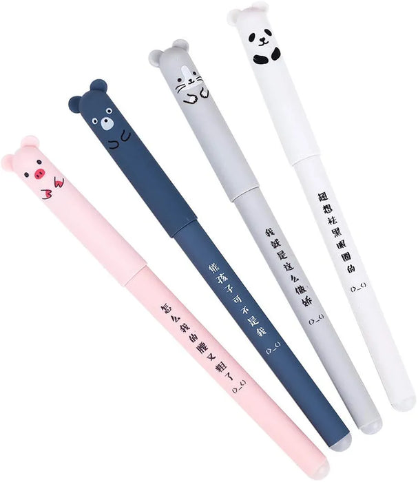 Cartoon Animal Erasable Gel Pens – Set of 3 🐱🐷🐻🐼